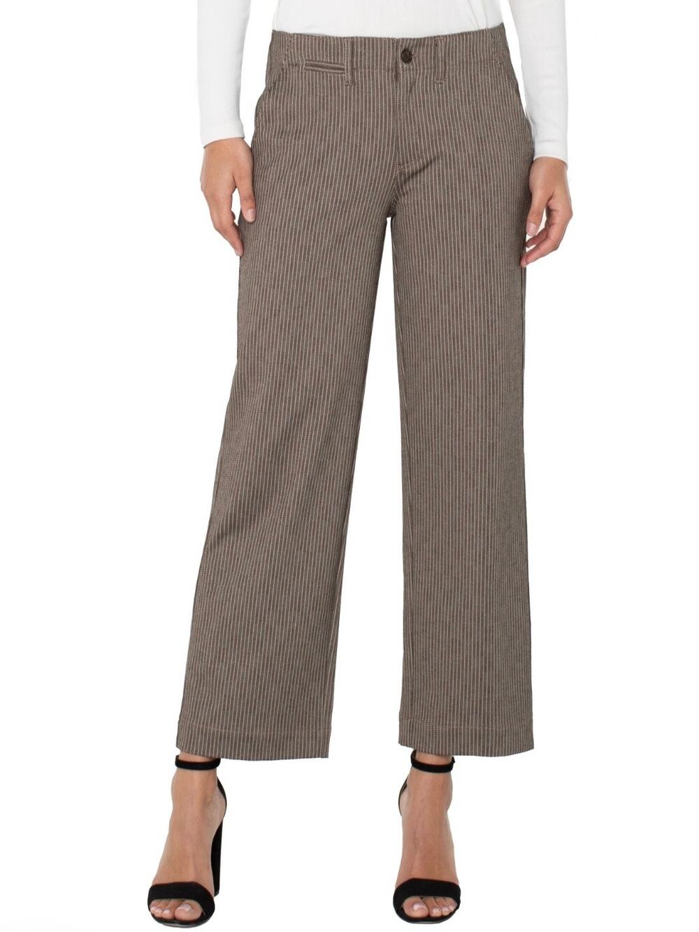 Liverpool SIZE 14 Wide Leg Crop Stretch Trouser Camel Sand Stripe Pants NWT